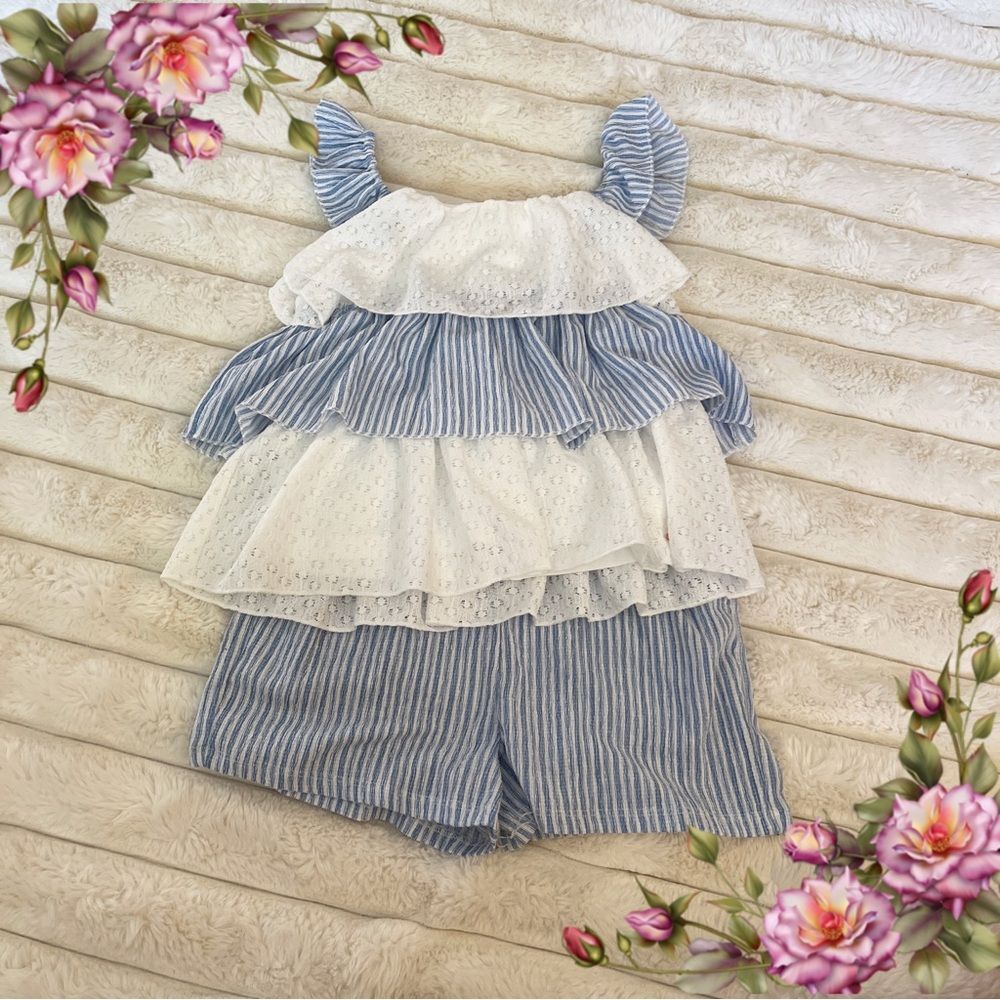 Tahari Blue and‎ White Striped little girl tank top and shorts set